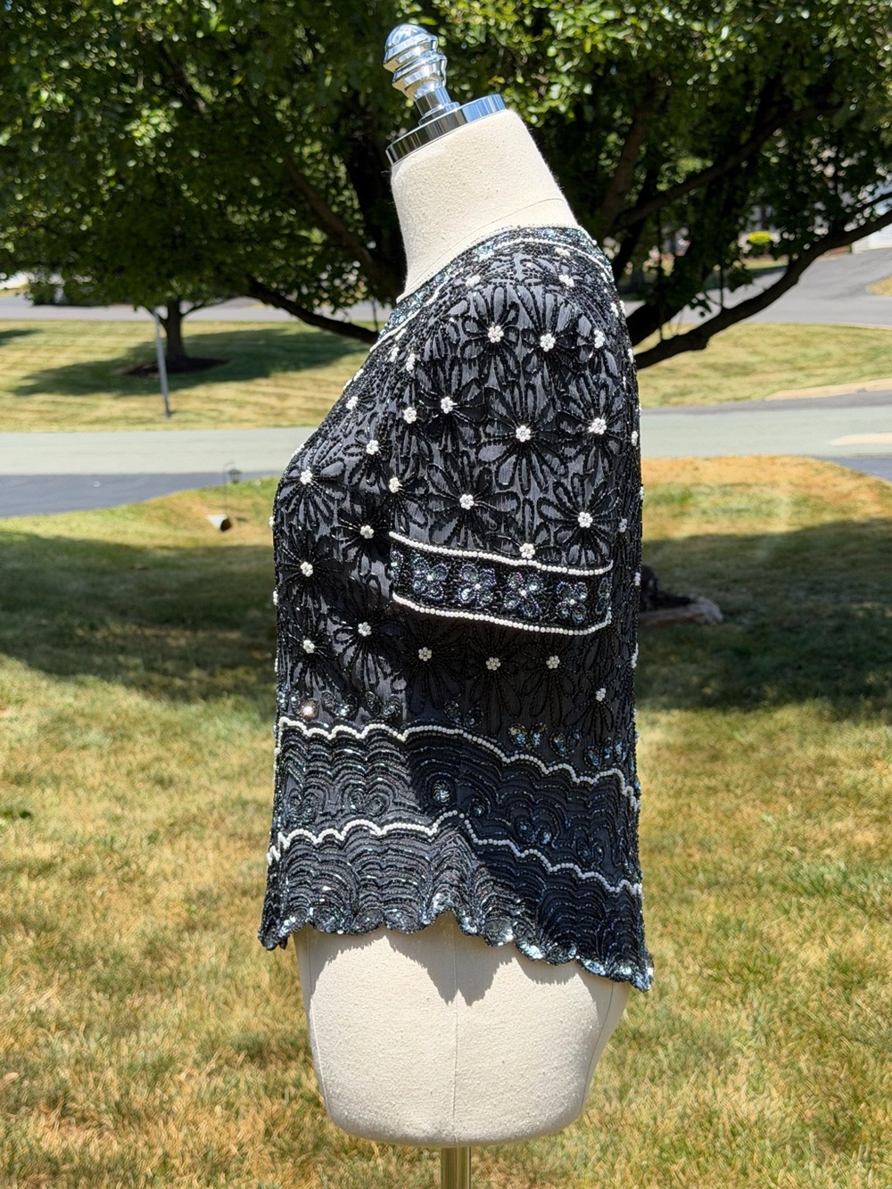 Vintage Adrianna Papell Evening Silk Beaded Pearl Sequin Art Deco Gatsby Top - Picture 7 of 15